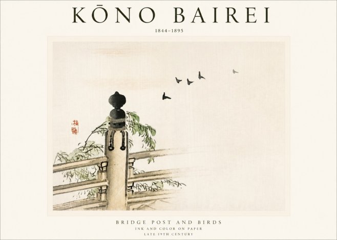 Kōno Bairei Bridge Post and Birds No1 - Juliste