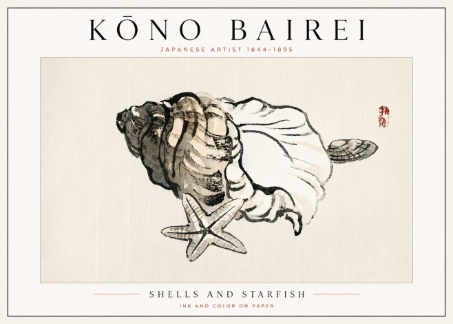 Kōno Bairei Shells and Starfish No3 - Juliste