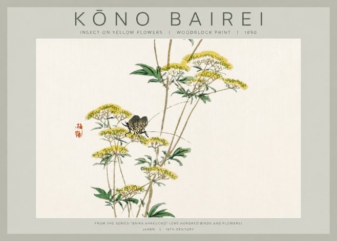 Kōno Bairei Insect on Yellow Flowers No2 - Juliste