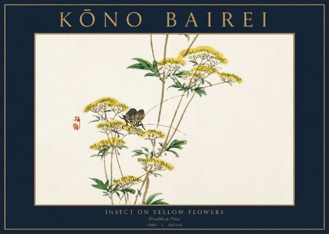 Kōno Bairei Insect on Yellow Flowers No3 - Juliste
