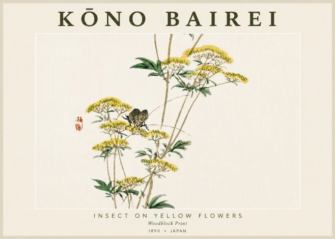 Kōno Bairei Insect on Yellow Flowers No4 - Juliste