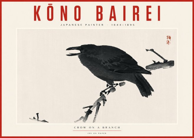 Kōno Bairei Crow on a Branch No5 - Juliste