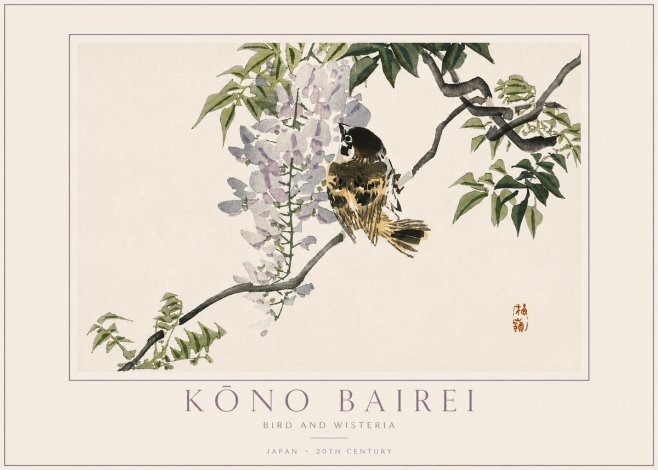 Kōno Bairei Wisteria and Bird No4 - Juliste