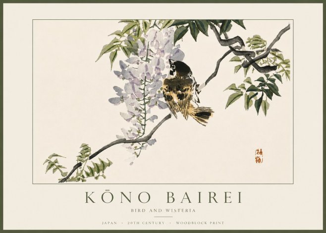 Kōno Bairei Wisteria and Bird No5 - Juliste