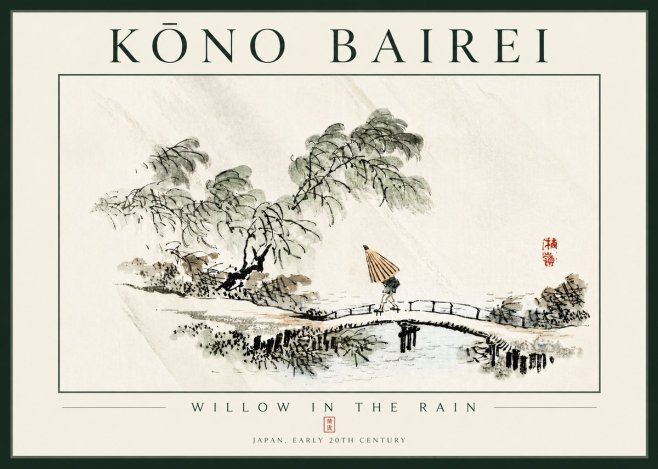 Kōno Bairei Willow in the Rain No4 - Juliste