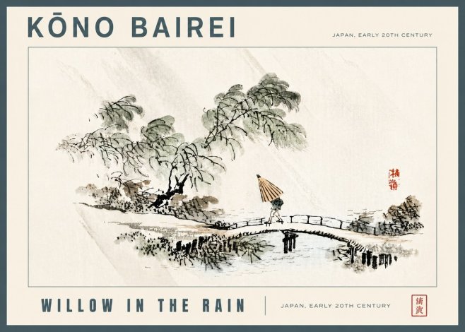 Kōno Bairei Willow in the Rain No5 - Juliste