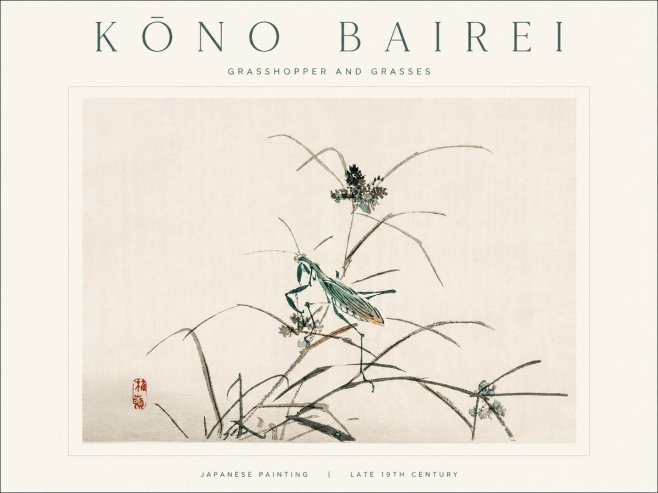 Kōno Bairei Grasshopper and Grasses No1 - Juliste