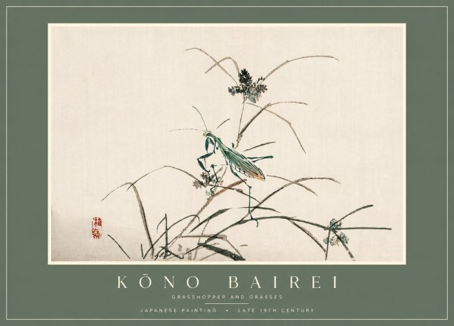 Kōno Bairei Grasshopper and Grasses No2 - Juliste