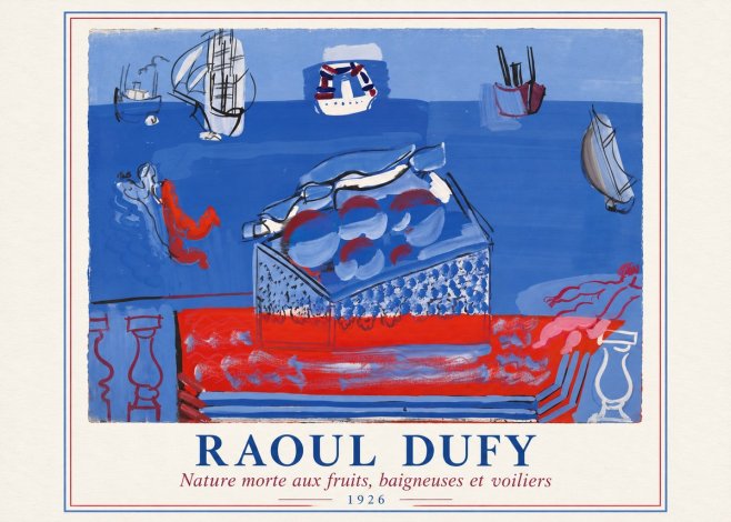 Raoul Dufy Nature Morte Aux Fruits, Baigneuses Et Voiliers No2 - Juliste
