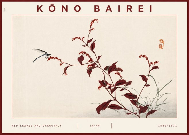 Kōno Bairei Red Leaves and Dragonfly No3 - Juliste