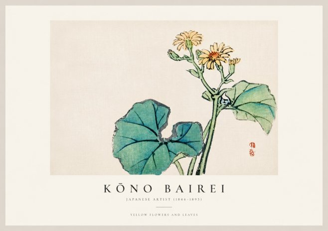 Kōno Bairei Yellow Flowers and Leaves No1 - Juliste