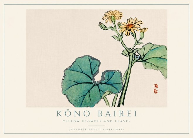 Kōno Bairei Yellow Flowers and Leaves No4 - Juliste