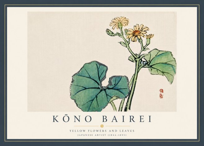 Kōno Bairei Yellow Flowers and Leaves No5 - Juliste