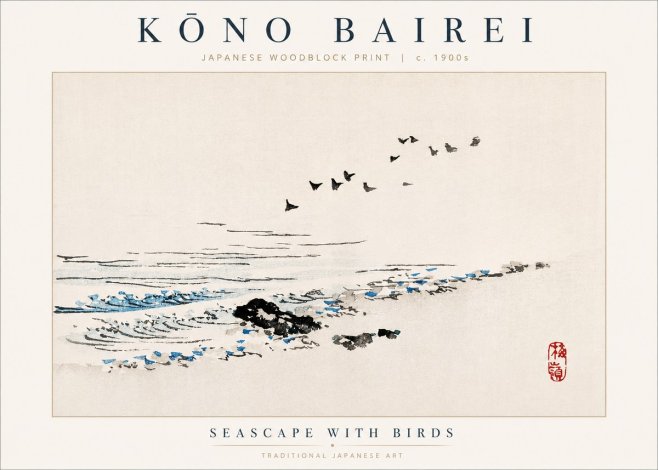 Kōno Bairei Seascape with Birds No2 - Juliste