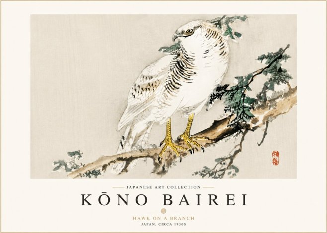 Kōno Bairei Hawk on a Branch No3 - Juliste