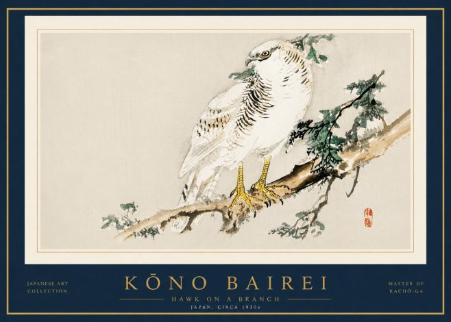 Kōno Bairei Hawk on a Branch No5 - Juliste