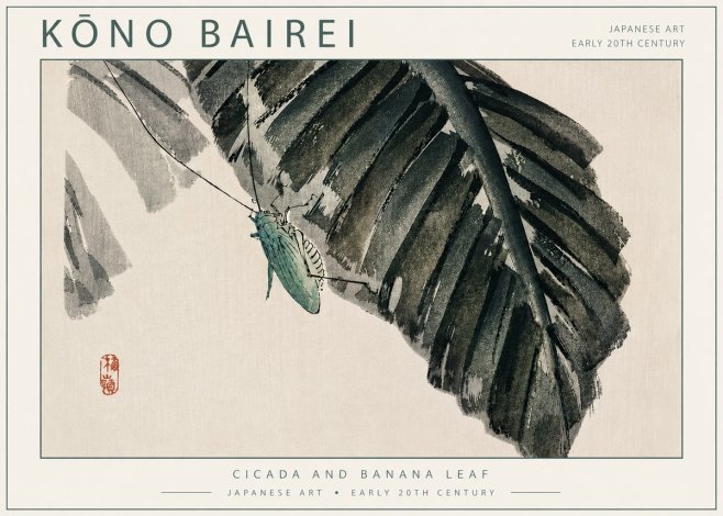 Kōno Bairei Cicada and Banana Leaf No5 - Juliste