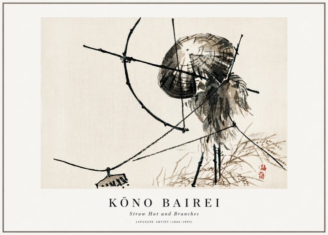 Kōno Bairei Straw Hat and Branches No1 - Juliste