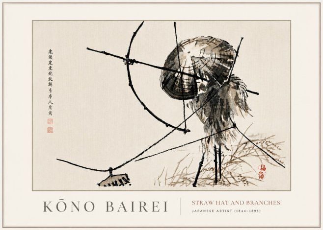 Kōno Bairei Straw Hat and Branches No4 - Juliste