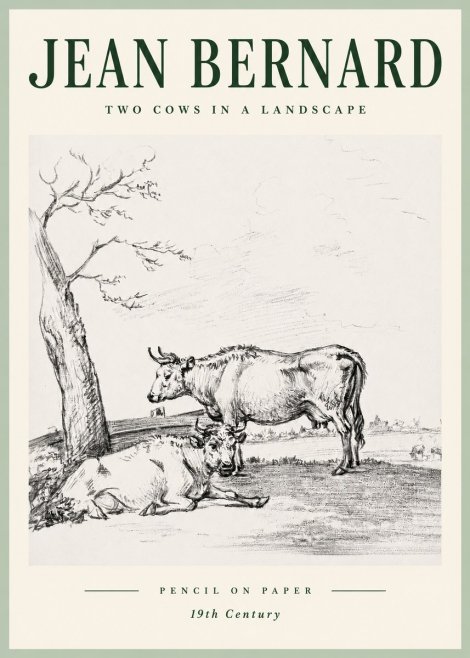 Jean Bernard Two Cows in a Landscape No5 - Juliste