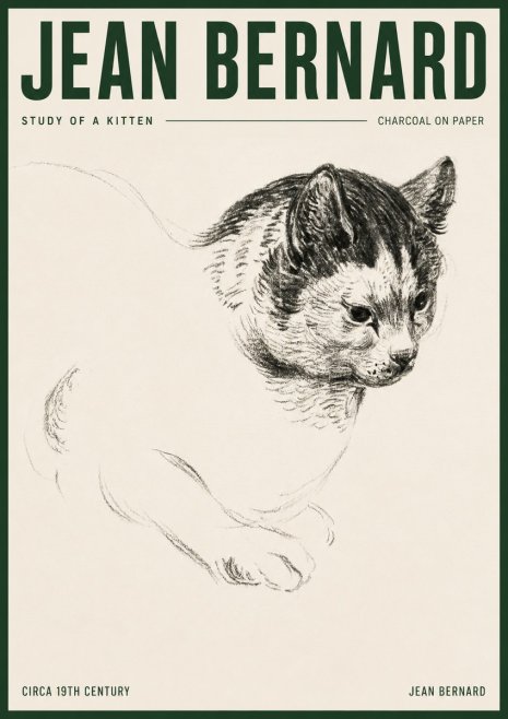 Jean Bernard Study of a Kitten I No3 - Juliste