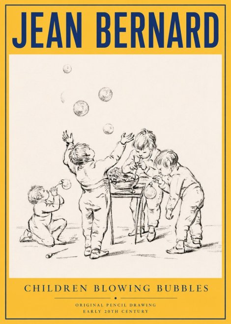 Jean Bernard Children Blowing Bubbles No4 - Juliste