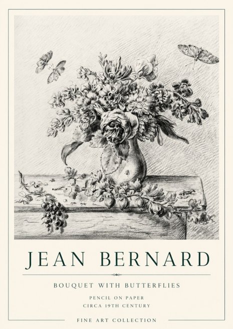 Jean Bernard Floral Still Life with Insects No2 - Juliste