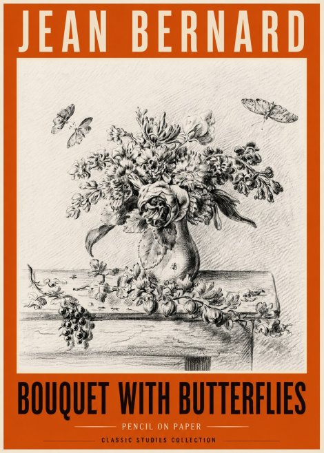 Jean Bernard Floral Still Life with Insects No6 - Juliste
