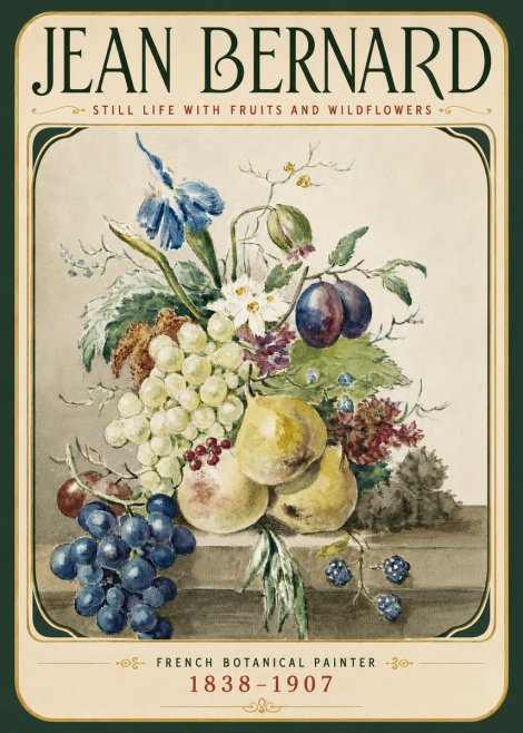 Jean Bernard Still Life with Fruits and Wildflowers No6 - Juliste