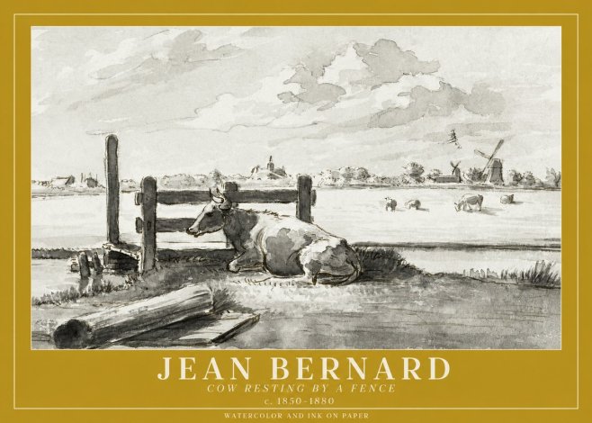 Jean Bernard Cow Resting by a Fence No1 - Juliste