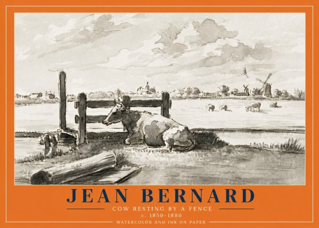 Jean Bernard Cow Resting by a Fence No6 - Juliste