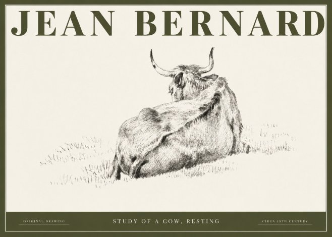 Jean Bernard Resting Bovine - Study in Graphite No3 - Juliste