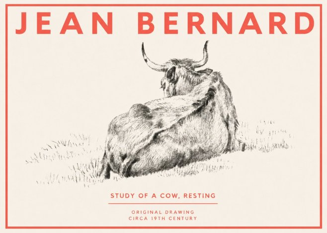 Jean Bernard Resting Bovine - Study in Graphite No4 - Juliste