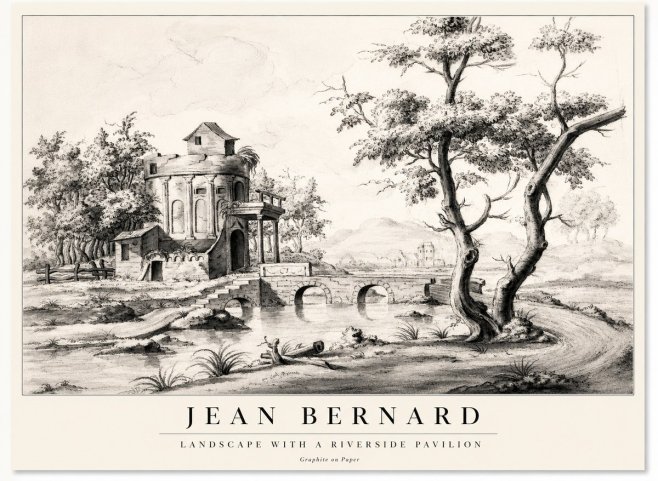 Jean Bernard Riverside Landscape with Bridge and Tower No2 - Juliste