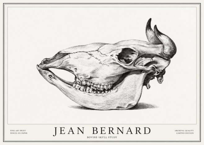 Jean Bernard Bovine Skull Study No1 - Juliste
