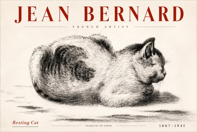 Jean Bernard Resting Cat No5 - Juliste