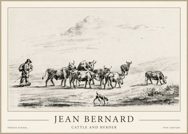 Jean Bernard Cattle and Herder No1 - Juliste