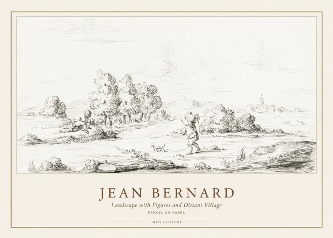Jean Bernard Landscape with Figures and Distant Village No1 - Juliste