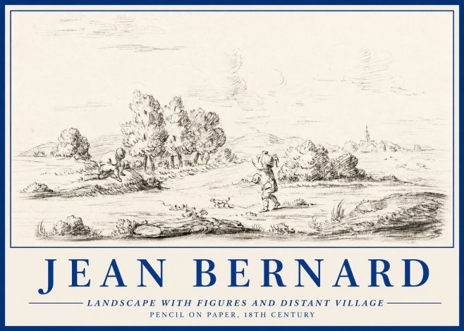 Jean Bernard Landscape with Figures and Distant Village No3 - Juliste
