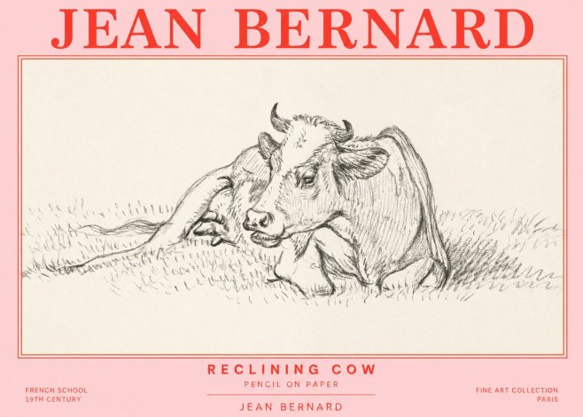 Jean Bernard Reclining Cow III No2 - Juliste