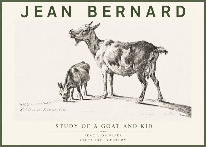 Jean Bernard Study of a Goat and Kid No4 - Juliste