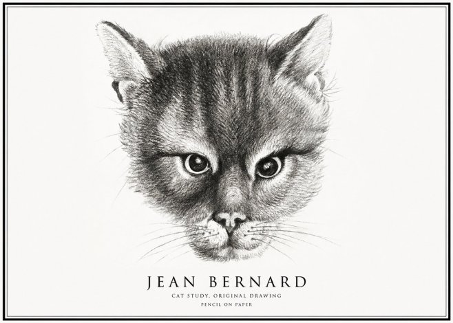 Jean Bernard Cat Study. Original Drawing No1 - Juliste