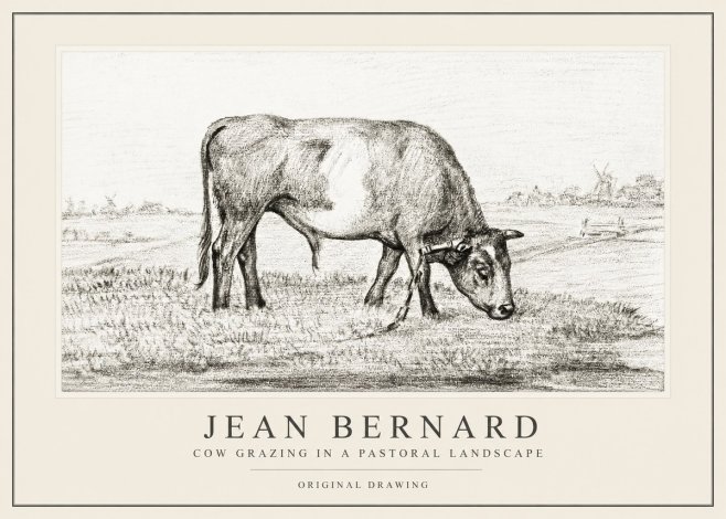 Jean Bernard Cow Grazing in a Pastoral Landscape No1 - Juliste