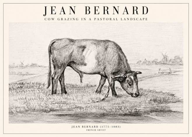 Jean Bernard Cow Grazing in a Pastoral Landscape No2 - Juliste