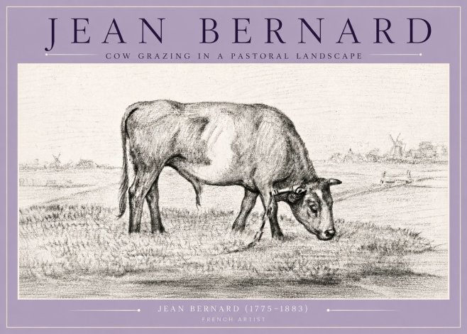 Jean Bernard Cow Grazing in a Pastoral Landscape No4 - Juliste
