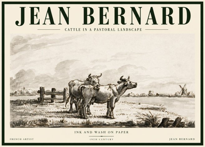 Jean Bernard Cattle in a Pastoral Landscape No5 - Juliste