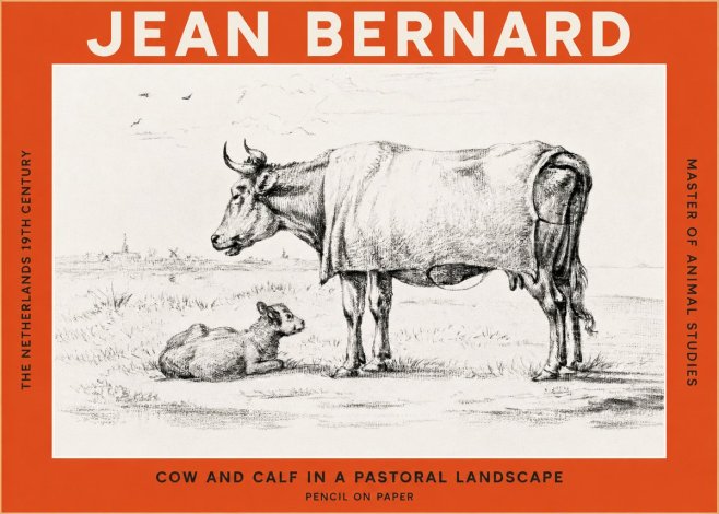 Jean Bernard Cow and Calf in a Pastoral Landscape No2 - Juliste