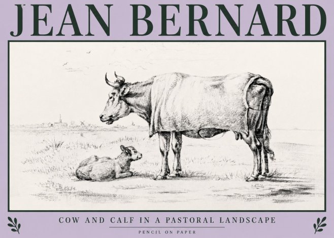 Jean Bernard Cow and Calf in a Pastoral Landscape No3 - Juliste