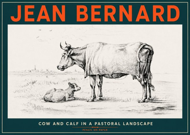 Jean Bernard Cow and Calf in a Pastoral Landscape No4 - Juliste