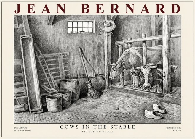 Jean Bernard Cows in the Stable No1 - Juliste